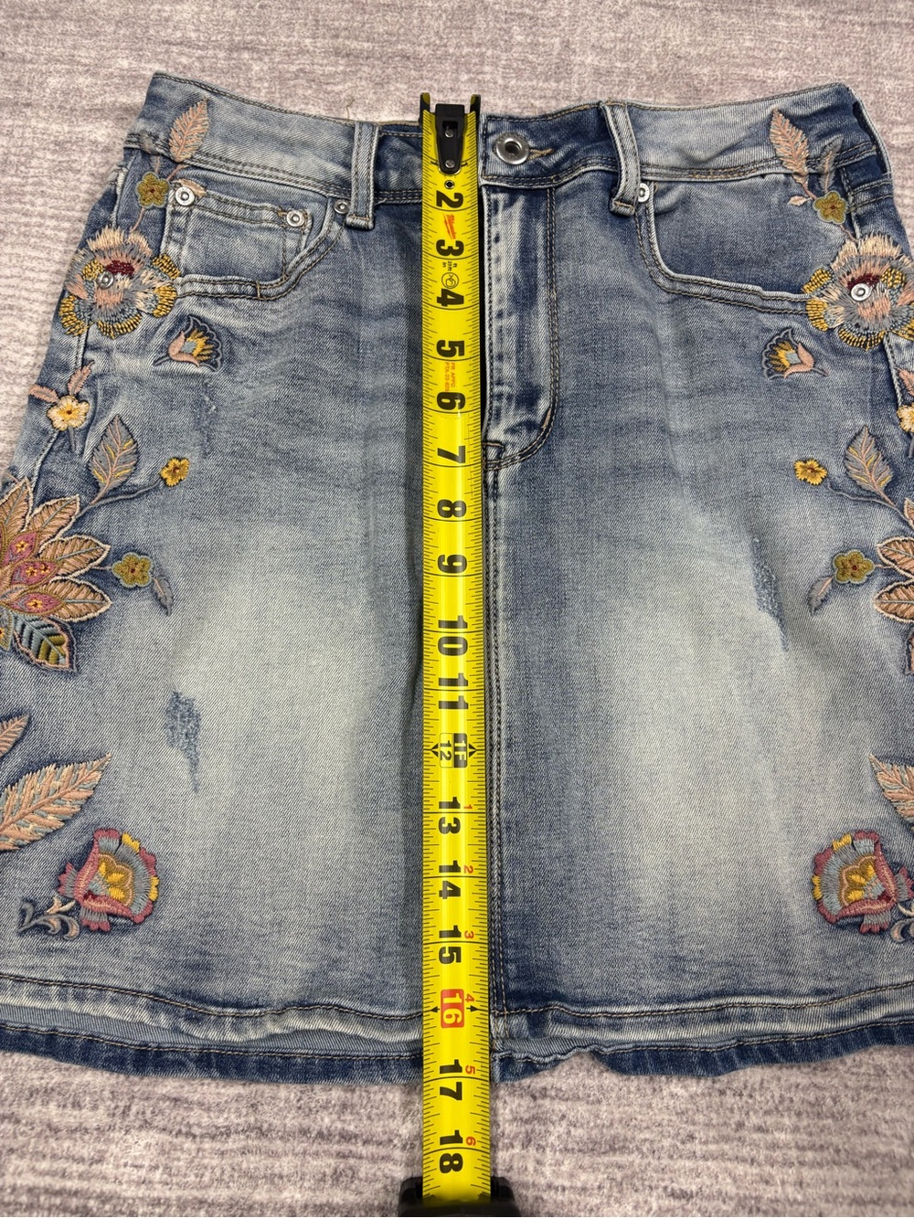 Grace in LA Women’s M Floral Stitch Stretch Denim Skirt Western Festival Natural - Picture 5 of 11